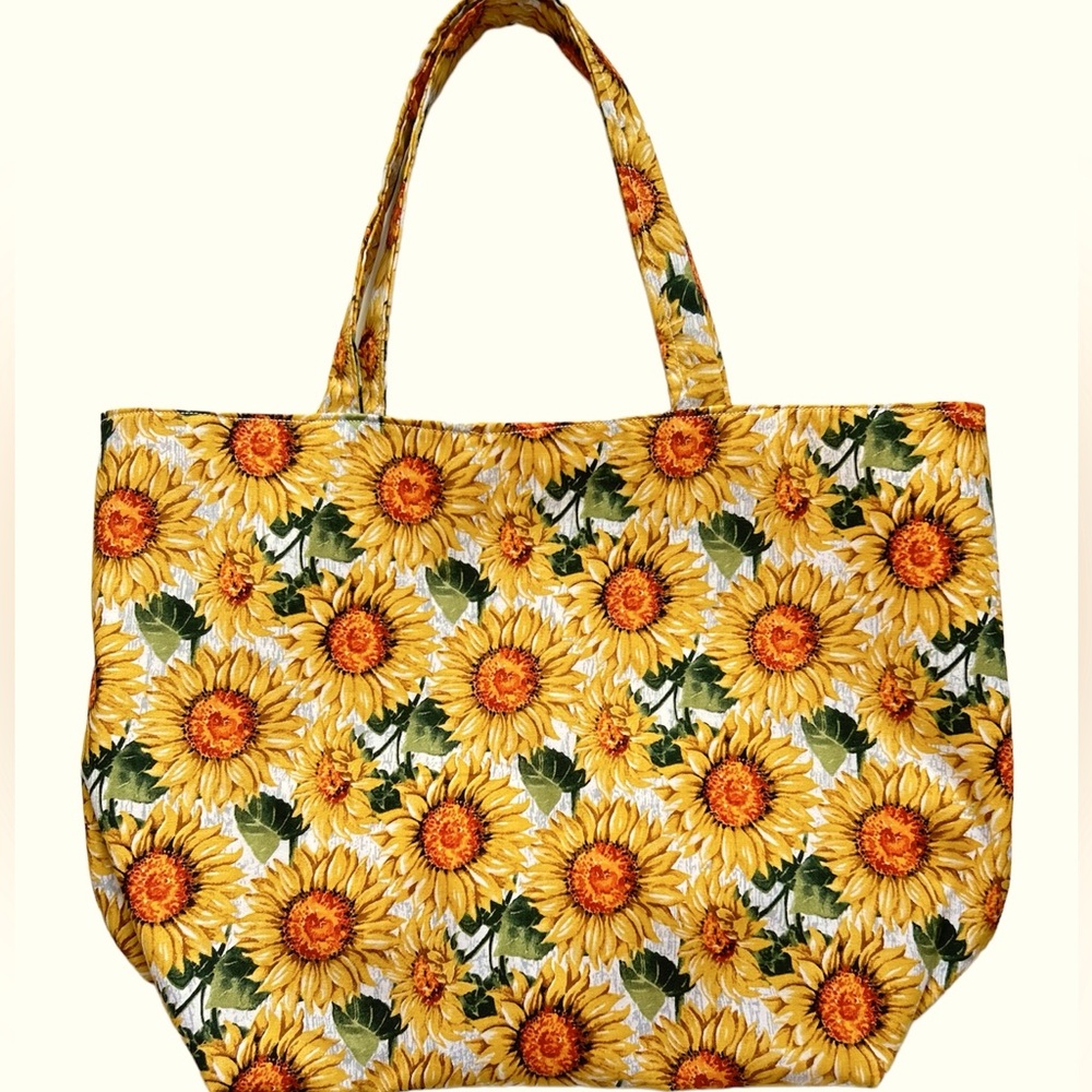 Handmade Tote Bag Colorful Sunflowers Cotton Fabric Carry All Shoulder Purse - Picture 6 of 11